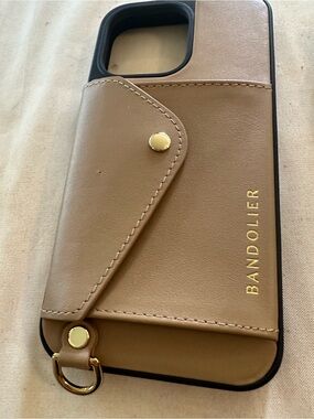 Bandolier Leather Card Case Phone Cover in Tan with Gold Hardware